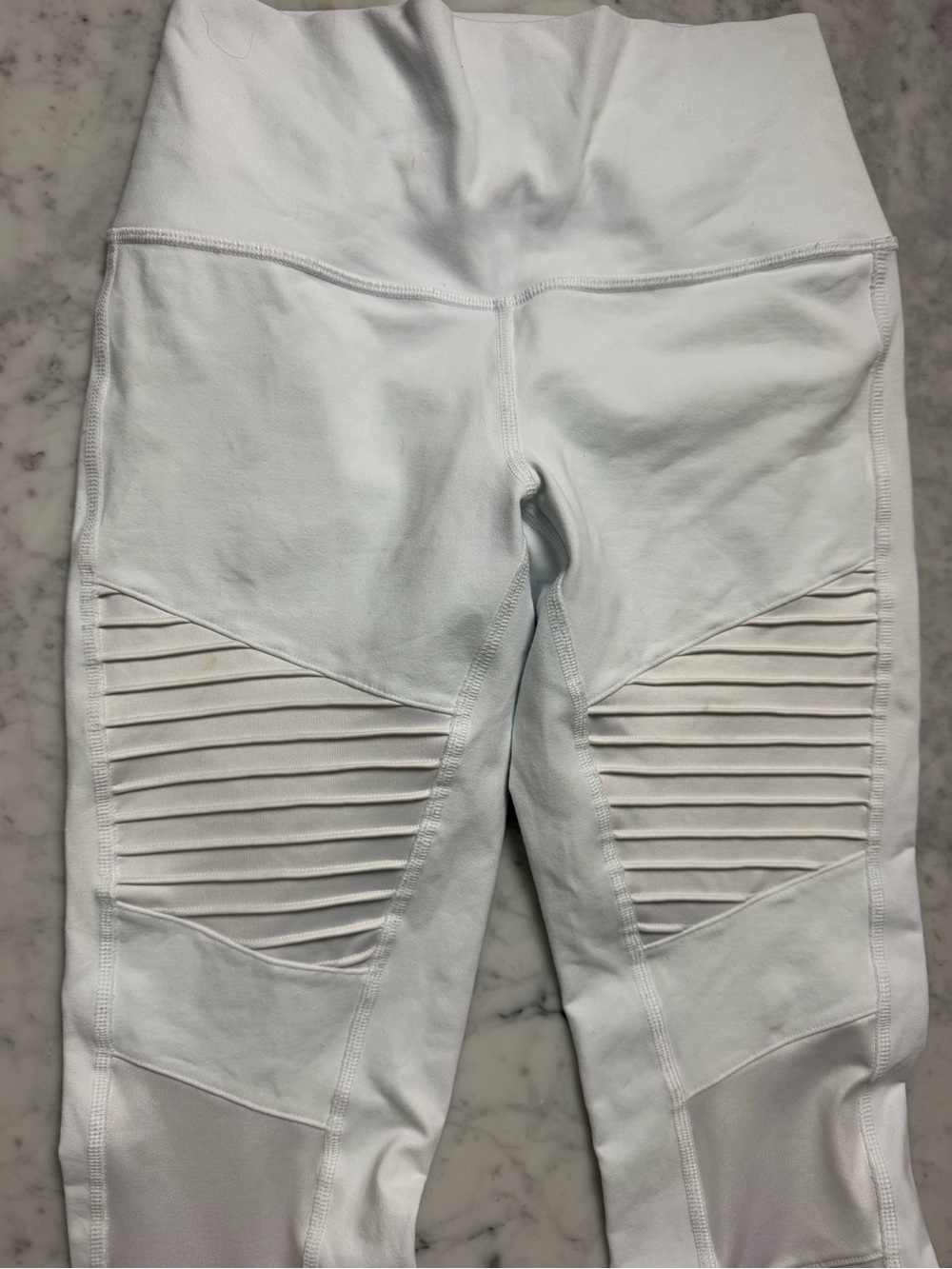 ALO Yoga White Ribbed Panel Leggings